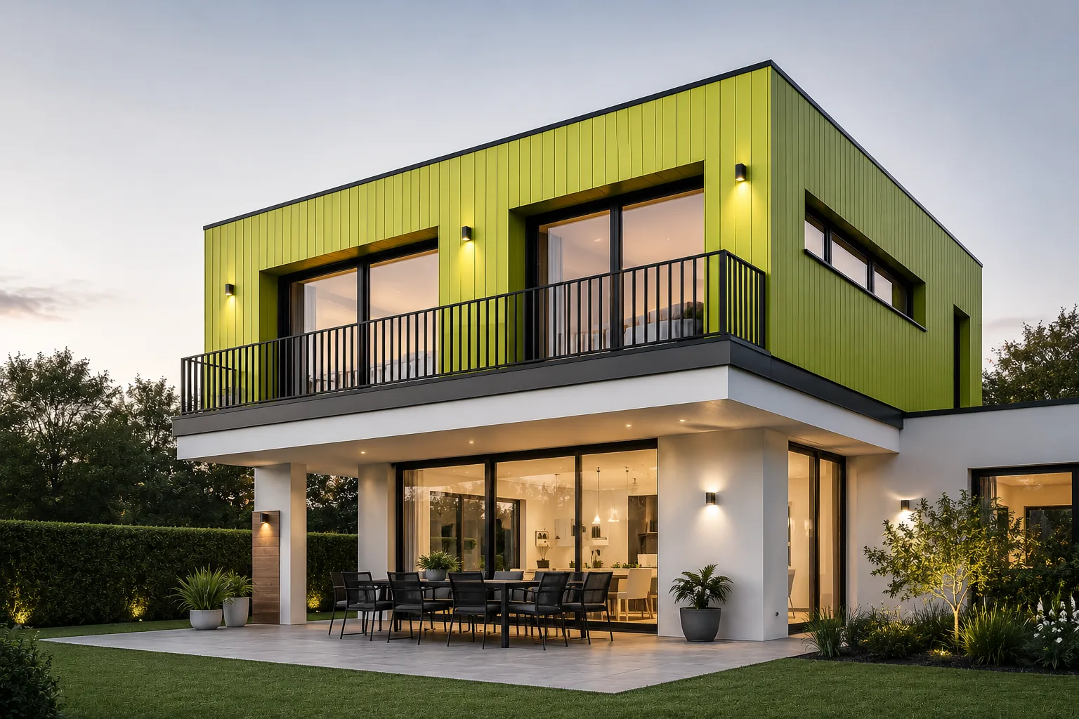 Maison contemporaine surélevée d'un étage en ossature lime